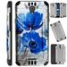 Compatible Wiko Ride (Boost) Case Brushed Metal Texture Hybrid TPU Silver Guard Phone Cover (Blue Peony Flower)