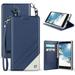 BLUE WALLET CREDIT CARD SLOT CASE STAND + WRIST STRAP LANYARD FOR ZTE MAX XL ZTE Blade X Max ZTE Blade Max 3 ZTE Grand X Max 2 ZTE Imperial Max ZTE Max Duo 4G LTE ZTE Kirk ZTE ZMAX PRO