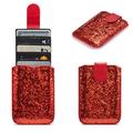 Dteck Phone Card Holder RFID Blocking Minimalist Wallet Bling Glitter PU Leather Cell Phone Back Stick-on Wallet Pull up to 5 Card Holder Universally Pocket Covers Red