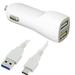 Type-C USB Car/DC Charger for Nubia Z11 Max Z11 ARCHOS 55 / 50 Graphite Diamond 2 Plus Philips Xenium X818 (Dual USB Port Type-C USB Data Charging Cable included) - White + MND Stylus