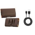Bemz Accessory Bundle for Samsung Galaxy A6 - PU Leather Belt Holster Card Slot Carry Case (Brown) with Durable Fast Charge/Sync Micro USB Charger Cable (3.3 Feet) and Atom Cloth