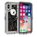 iphone XS/X 5.8inch case 3 in 1 Hard Clear Detachable Sparkle Dynamic Drift Sand Blink Flow Sand Glitter Heart-Shape Quicksand & Paillette Back Clear Hourglass Case Cover(Black)