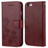 iPhone 6S/ iPhone 6 Case Allytech [Embossed Rose Series] Folding Folio Flip Case with Kickstand Card Holders Magnetic Closure Full Body Protection Cover Shell for iPhone 6S/ iPhone 6 Brown
