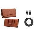 Bemz Accessory Bundle for Alcatel TCL LX 1X Evolve idealXTRA - Executive PU Leather Holster Card Slot Carrying Case (Brown) with Durable Fast Charge/Sync USB Charger Cable (3.3 Feet) and Atom Cloth
