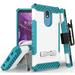 White/Turquoise Tri-Shield Case Cover and Belt Clip Holster [Metal Kickstand + Wrist Strap Lanyard] for LG K40 | LG Solo | LG K12 Plus | LG X4 (2019)