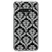 DistinctInk Clear Shockproof Hybrid Case for Samsung Galaxy S10e (5.8 Screen) - TPU Bumper Acrylic Back Tempered Glass Screen Protector - Black White Damask Pattern - Floral Damask Pattern