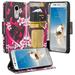 LG Tribute Dynasty Case LG Aristo 2 Case PU Leather Wallet [Wrist Strap] Protective Case Cover with Card Slots and Kickstand for LG Tribute Dynasty - Heart Butterflies