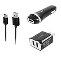3-in-1 Type-C USB Chargers Bundle Car Kits for Xiaomi Mi 5c Mi MIX Mi Note 2 Mi 5 (Black) - 2.1Ah Car Charger + Home Travel AC Charger Adaptor (Dual Port) + Type-C USB Data Charging Cable