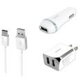 3-in-1 Type-C USB Chargers Bundle Car Kits for LG G6 G5 V20 VS995 (White)- 2.1Ah Car Charger + Home Travel AC Charger Adaptor (Dual Port) + Type-C USB Data Charging Cable