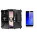 BC Rugged Dual Layer Armor Kickstand Holster Case (Skull Wings) with Bubble-Free Tempered Glass Screen Protector and Atom Cloth for Samsung Galaxy J7 Aero