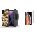 Beyond Cell [Holster Armor Combo] Rugged Case for iPhone 11 Pro Max 6.5 inch with Tempered Glass Screen Protector and Atom Cloth - Desert Camo