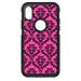 DistinctInk Custom SKIN / DECAL compatible with OtterBox Commuter for iPhone XS MAX (6.5 Screen) - Pink Black Damask Pattern - Floral Damask Pattern