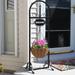 Decorative Welcome Sign and Hanging Flower Basket Planter Stand - 48"