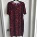 Lularoe Dresses | Lularoe Julia Printed Dress Size Large, 19” Bust, 17” Waist, 20” Hips, 39” Long | Color: Orange/Red | Size: L