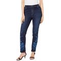 Plus Size Women's Floral Embroidered Straight-Leg Jean by Denim 24/7 in Blue Garden Embroidered (Size 12 W)