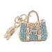 AM Landen Elegant Gold Handbag Key-chain with Blue Rhinestones Bling Key-chains