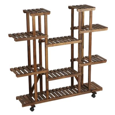Blumenregal Holz 6 Ebenen Blumenständer Blumenbank mit Rädern für Balkon Wohzimmer Outdoor Garten Image