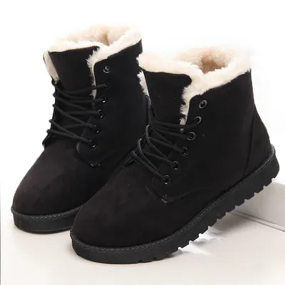 Bottes de neige chaudes d'hiver pour femmes faux daim rinçage chaussures en peluche pour femmes