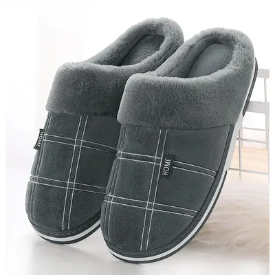 Pantoufles d'hiver à carreaux pour hommes chaussures d'intérieur en velours en peluche à carreaux
