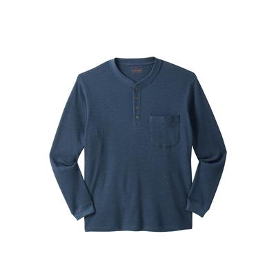 Men's Big & Tall Thermal Pocket Longer-Length Henley by Boulder Creek in Heather Navy (Size 5XL) Long Underwear Top