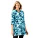 Plus Size Women's 7-Day Three-Quarter Sleeve Notch-Neck Tunic by Woman Within in Aquamarine Pretty Tie-dye (Size 4X)