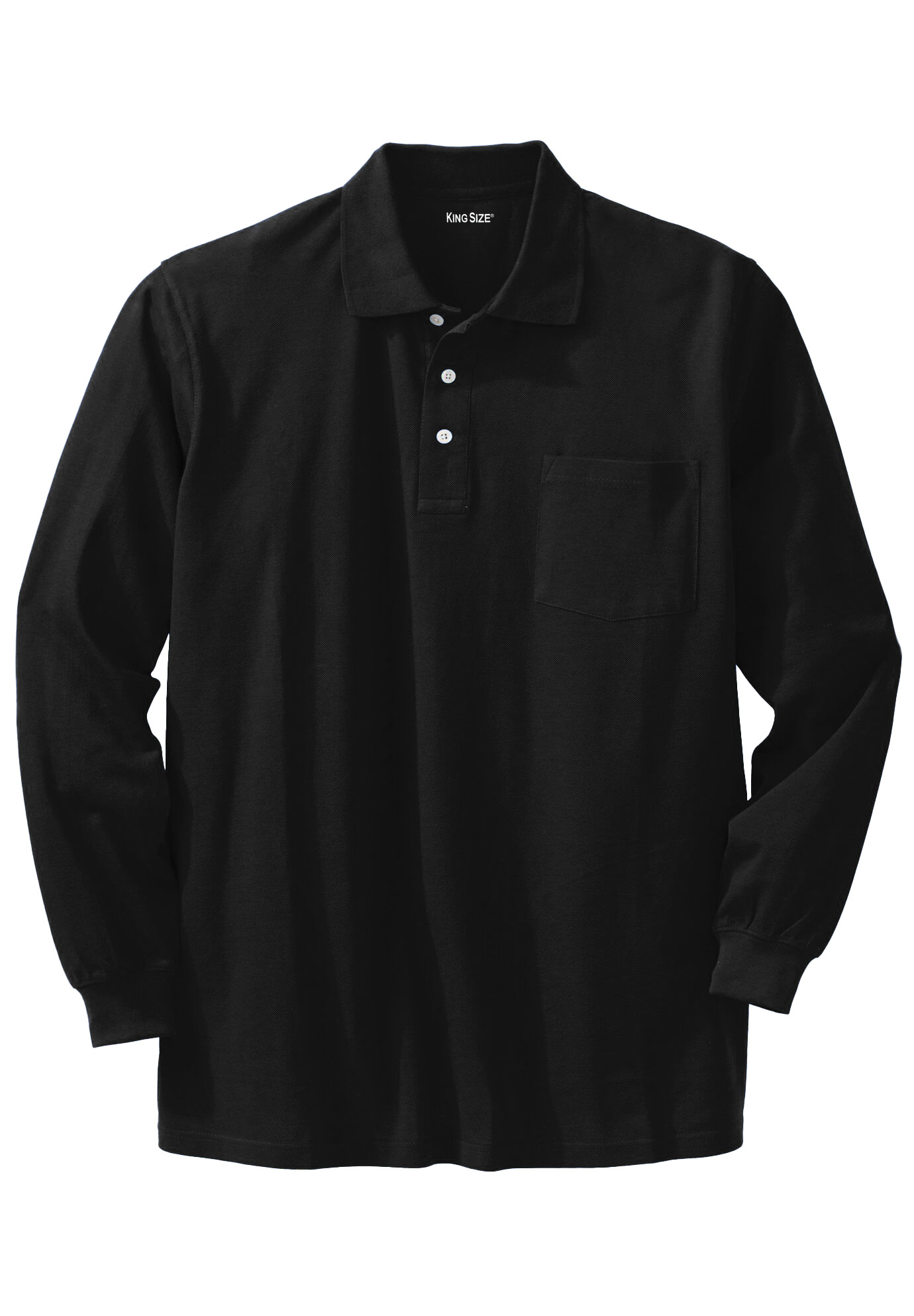 Men's Big & Tall Long-Sleeve Shrink-Less™ Cotton Polo Shirt by KingSize in Black (Size 5XL)