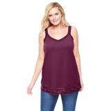 Plus Size Women's Lace-Trim V-Neck Tank by Woman Within in Deep Claret (Size 38/40) Top