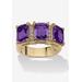 Women's Yellow Gold-Plated Emerald Cut 3 -Stone Simulated Birthstone & CZ Ring by PalmBeach Jewelry in February (Size 8)