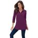 Plus Size Women's Long-Sleeve Polo Ultimate Tee by Roaman's in Dark Berry (Size M) Shirt