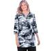 Plus Size Women's 7-Day Three-Quarter Sleeve Notch-Neck Tunic by Woman Within in Black Pretty Tie Dye (Size 2X)