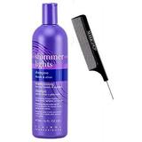 Clairol SHIMMER LIGHTS Shampoo BLONDE & SILVER Purple Violet To Tone Down Brassiness Brightens & Refreshes Highlighted Gray (w/Sleek Comb) Remove Yellow (16 oz / 473 ml - LARGE SIZE)