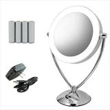 Ovente Lighted Tabletop Makeup Mirror 9.5 Inch LED Dimmable 1X 5X Magnifier 360 Adjustable Double Sided Battery USB Operated Bedroom Lamp Vanity Cosmetic Professional Large Polished Chrome MLT45CH1X5X