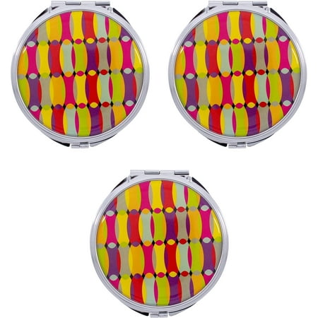 Set of 3 Double Sided Magnifying Compact Slim Mirrors With Printed Insert (Circle - Rainbow Bend)