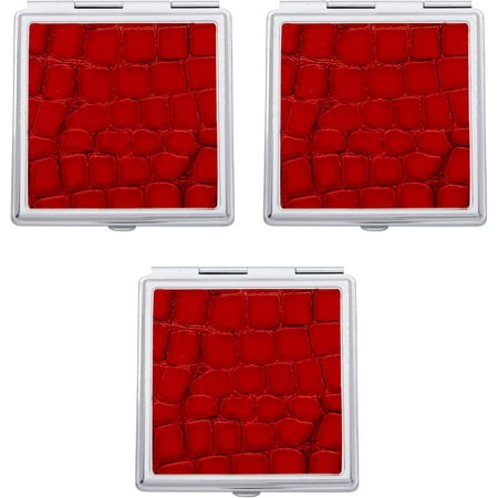 Set of 3 Double Sided Magnifying Square Compact Mirrors With Leatherette Insert (Red Croc)