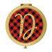 Koyal Wholesale Gold Compact Mirror Bridesmaid s Wedding Gift Buffalo Red Plaid | Gold Glitter Monogram Letter D 1-Pk