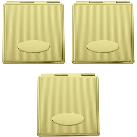 Set of 3 Engraveable Grooved Pattern Double Sided Magnifying Compact Mirrors (Gold Large Square)