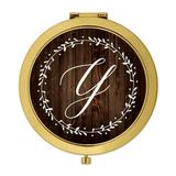 Koyal Wholesale Gold Compact Mirror Bridesmaid s Wedding Gift Rustic Wood with Laurels Monogram Letter Y 1-Pack