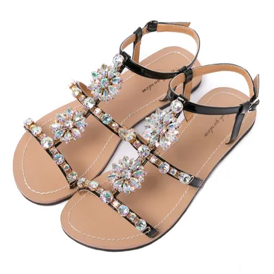 Sandales de plage d'été pour femmes chaussures de style bohème avec diamants biscuits pantoufles