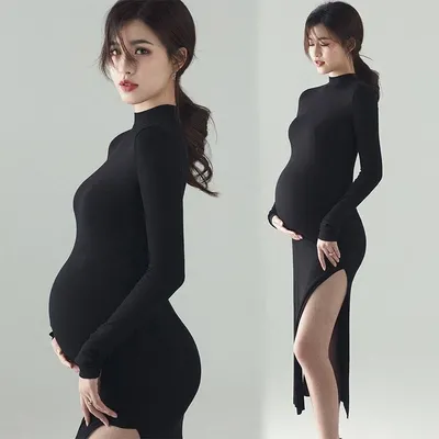Robe noire longue fendue sur le côté pour femmes enceintes vêtements de grossesse accessoires de