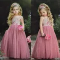 Robe de Princesse en Dentelle Rose à Bretelles pour Fille Tenue de Bal Maxi Longue Nouvelle