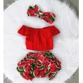Ensemble de vêtements d'été pour bébés filles à bretelles à volants rouge short en Y pantalon