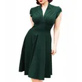 Robe de soirée rétro vintage pour femme tunique mi-longue vert noir rouge col en V robe d'été