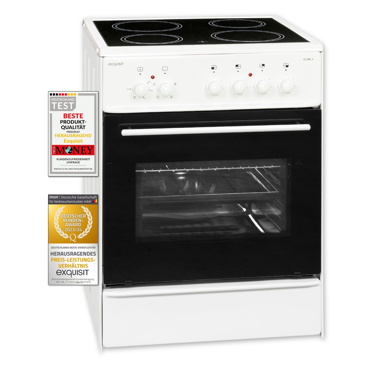 Exquisit ECM 6-4 Elektro-Standherd | Ober-/Unterhitze | Grill | Multifunktion | Backofen-Volumen: 61 l | EEK: A | Weiß Image