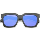 sunglassLA - Retro Matte Horn Rimmed Colored Mirror Flat Lens Oversize Square Sunglasses - 53mm