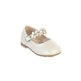 Little Girls Ivory Flower Adorned Strap Leatherette Mary Jane Shoes