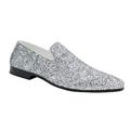 Mario Lopez Men Smoking Slipper Metallic Sparkling Glitter Tuxedo Slip on Dress Shoes Loafers Silver 8.5