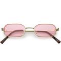 Extreme Small Thick Metal Rounded Rectangle Sunglasses Color Tinted Flat Lenses 48mm (Gold / Pink)