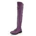 DailyShoes Women's Lace Up Thigh High Boots - Vegan Easy Lace Up Design with Zipper Trendy Mility Style Boot, Purple PU, 7 B(M) US