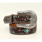 Ariat A1302402-24 Girls Floral Overlay Diamond Concho Belt & Buckle, Brown - Size 24