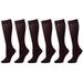 6-Pack Brown Women Trouser Socks with Comfort Band Stretchy Spandex Opaque Knee High